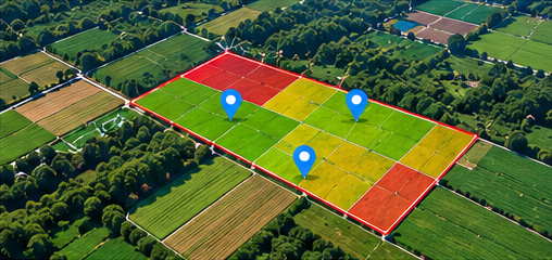 Illustrative GIS map showing crop zones and sample sensor locations
