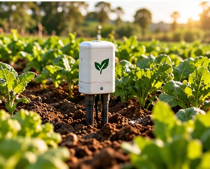An agricultural sensor installed in a crop field
